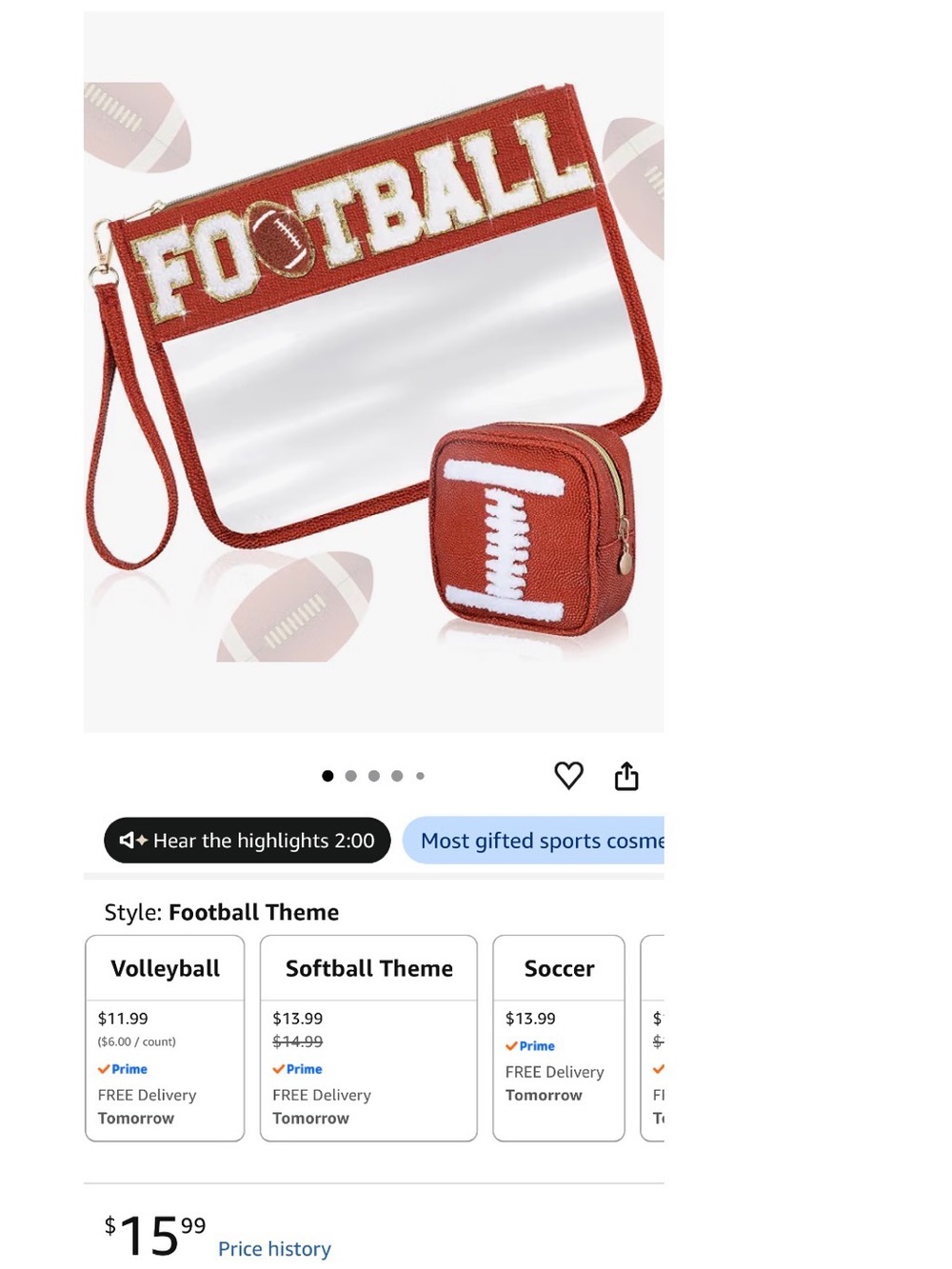 Football-Themed Wristlet Cosmetic Bag Set in Red and White